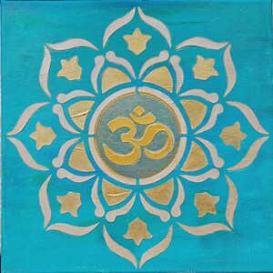 Sacred Resonance ॐ, mandala, acrylic painting on canvas, 30x30 cm