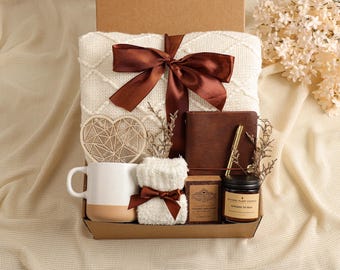 Luxury Cozy Gift Box With Journal for Men and Women, Best Friend Birthday Gifts, Self Care Box, Thank You Gift Box, Blanket Gift Box