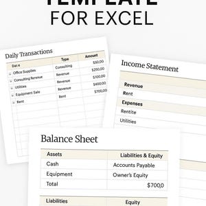 Plantilla de contabilidad para Excel / Estado de resultados, balance general y registro de gastos / Hoja de cálculo de finanzas empresariales