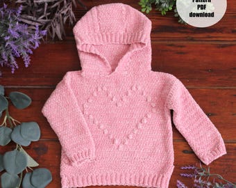 Wzór na szydełko, bluza z kapturem dla niemowląt Sweetheart, rozmiary 6-24 miesiące
