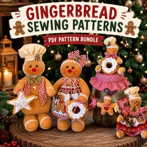 Gingerbread Sewing Pattern Bundle PDF | 2 Christmas Doll Patterns | Printable Holiday Decor | Instant Download
