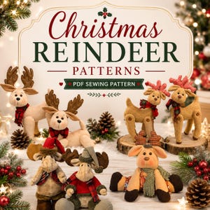 Renos Navideños en PDF | 4 Patrones Digitales para Costura y Decoración