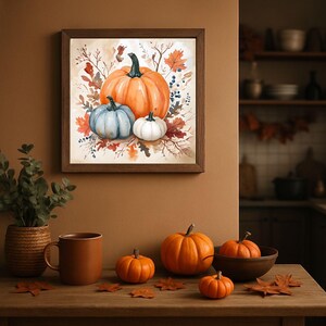 Póster rústico de calabaza de seda: decoración otoñal para interiores y exteriores, arte mural rústico, pancarta de Acción de Gracias para el porche, impresión de cosecha otoñal.