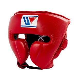 Winning Boxing Headgear FG-2900,Genuine Leather Red Winning Cheek Protector Headgear, Face Protection Winning Boxing Head Guard