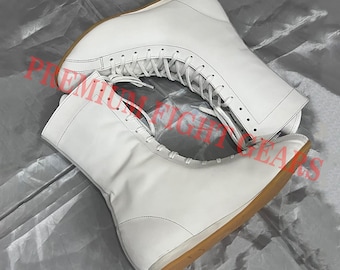 Custom Handmade White Pro Wrestling Boots Lightweight Lace-Up Training Shoes Professional Training Footwear