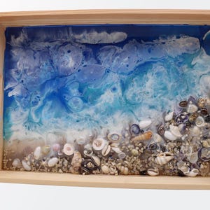Wooden ocean tray, vanity tray, resin Seascape Tray, decorative tray, home decor, tray with handles, unique Mother&#39;s Day Gift, Real Sand