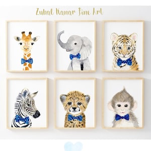 Safari Nursery Prints Nursery wall Art Safari Nursery Gift Jungle Animal Prints Nursery Baby Boy nursery Baby Shower Gift bow tie animals