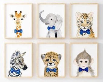 Safari Nursery Prints Nursery wall Art Safari Nursery Gift Jungle Animal Prints Nursery Baby Boy nursery Baby Shower Gift bow tie animals