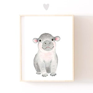 Baby Hippo print, nursery animals, nursey prints, neutral nursery, hippo nursery, cute hippo, Hippo babyshower