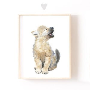 Wolf Nursery Print, Woodland wolf decor, Baby wolf paintings, Wolf cub Nursery Gift boy, Woodland Nursery Wall Decor, Wolf art wall decor image 1