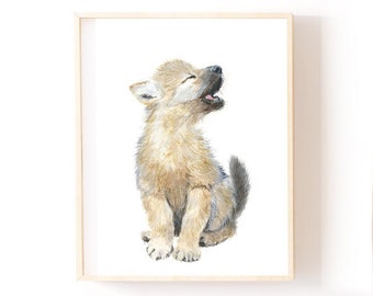 Wolf Nursery Print, Woodland wolf decor, Baby wolf paintings, Wolf cub Nursery Gift boy, Woodland Nursery Wall Decor, Wolf art wall decor