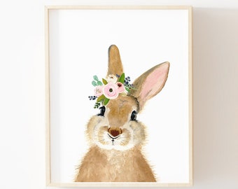 Baby Rabbit Watercolor Print, Woodland Nursery Art