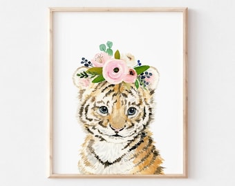Tiger Art Print, tiger nursery wall art, Tiger Nursery Decor, watercolor baby tiger , baby shower gift, tigerprint, baby girl nursery
