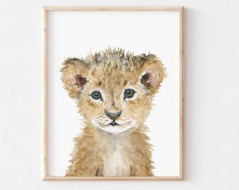 Lion Painting, Nursery lion decor, Safari wall decor, Safari Baby Shower Gift,  lion art print, nursery wall art, Lion Playroom art decor