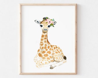 Girafe pépinière impression fille bois pépinière décor Animal Prints pépinière décor nursey mur art décor fille girafe safari baby shower décor