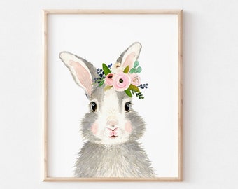 Nursery wall art bunny, pink nursery decor, Nursery decor girl bunny, bunny print nursery girl, rabbit nursery, rabbit print nursery