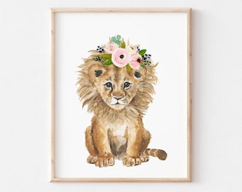 Lion Nursery Art Print, Lion Nursery Decor, Lion Painting, Safari nursery wall art, Safari Baby Shower Gift Girl, Baby Girl Nursery Decor,