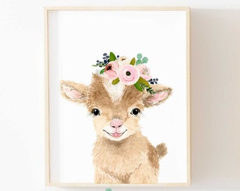 Farm Nursery Decor, Goat Painting, Farm Nursery Art, Farm Animals prints, Farm Nursery wall art, nursery farm animals, girl nursery decor