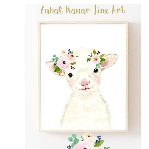 Lamb Nursery Print, Baby Farm Animal, Farmhouse Decor, Kids Room Decor, Farm Bedroom Poster, Sheep Wall Art