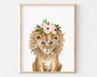 Lion Nursery Art Print, Lion Nursery Decor, Lion Painting, Safari nursery wall art, Safari Baby Shower Gift Girl, Baby Girl Nursery Decor,