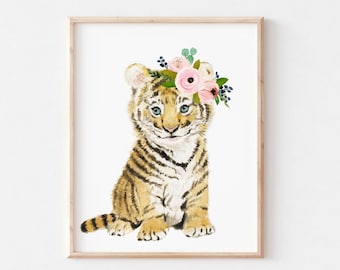 Tiger Art Print, tiger nursery wall art, Tiger Nursery Decor, watercolor baby tiger , baby shower gift, tigerprint, baby girl nursery