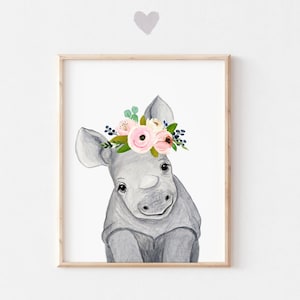Baby Rhino Art Print, Nursery Animal Print, , Safari Nursery Art, Safari Animal, Nursery Gift, Nursery Baby Rhino, Baby Girl Animal Prints