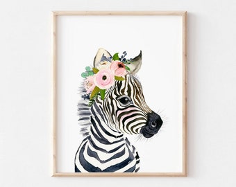 Zebra nursery art print, Safari nursery decor, Baby Girl nursery, zebra painting, nursery wall decor, nursery print girl baby shower gift