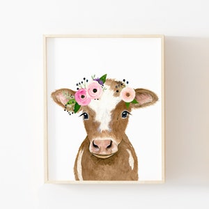 Cow painting, cow print,  baby farm animals, Baby cow painting,Farm  nursery prints,  nursery decor,  nursery art, Farm Baby shower gift