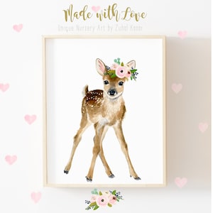 Watercolor  baby deer, Woodland Nursery Art, Animal Paintings, deer fawn, Animal Wall Art, Childrens Wall Decor, Kids poster, deer painting