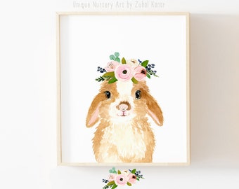 Bunny kwekerij print, baby konijn print, bosrijke kwekerij decor, baby dierlijke schilderijen, dierlijke kunst aan de muur, konijn schilderen, Bunny decor