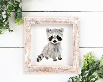 Raccoon art print, Nursery print raccoon, Woodland nursery, nursery art, raccoon painting, watercolor animal, woodland baby shower gift