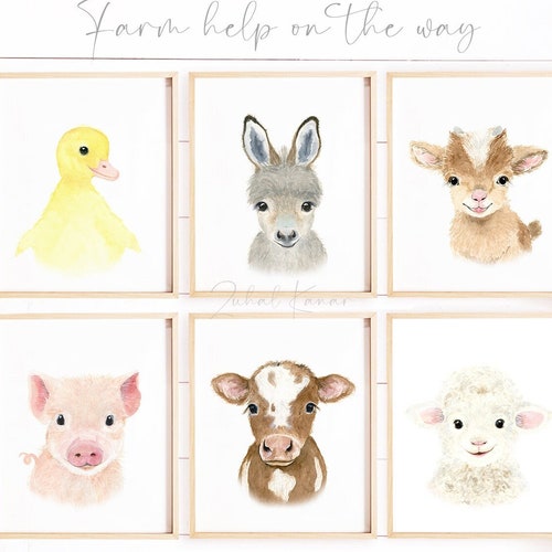 Nursery Farm Prints Set of 6 Prints Duckling Calf Lamb Etsy