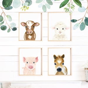 Farm nursery prints, Farm Animals prints, calf, piglet, foal, lamb, baby shower gift, farm nursery wall art, Farmhouse Nursery decor,