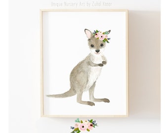 Animal Nursery Decor, Baby Kangaroo Art, Kangaroo Joey Print, Baby Animal Print, Australian Animal, Kangaroo Nursery, Animal Art, Home Decor