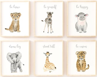 Safari Nursery Decor, SIZE13'X19', Jungle Nursery Prints, Safari Nursery Art Print Elephant, Giraffe, Monkey, Cheetah, Lion, Zebra nursery