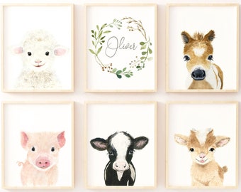 Farm Animals Nursery Prints, Cow Nursery Prints, Farm baby shower Gift, Farm Nursery Decor, Gender Neutral Nursery Art, Baby Farm Animals