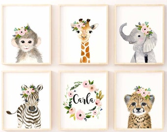 Safari Nursery Decor, Nursery Prints, Jungle Nursery, Animal Print Set, Safari Nursery Wall Art, Elephant, Giraffe, safari animal print