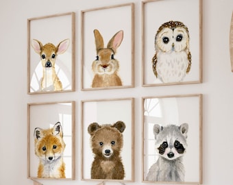 Woodland Animal Nursery Prints, Watercolor Forest Decor