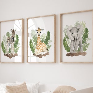 Safari nursery decor green leaves, Safari Nursery Decor, Safari Baby Shower Gift, Safari Animals Prints 3, Gender Neutral Nursery