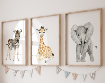 Décoration de chambre d'enfant Safari, 3 impressions pour chambre de bébé, Shower de bébé Safari, impressions d'animaux pour bébés, chambre d'enfants d'animaux de la jungle, décoration de babyshower cadeau pour chambre d'enfant