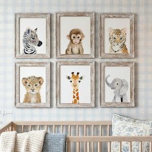 Safari Animals Nursery Art Print Set, Elephant, Lion, Zebra