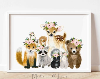 Woodland Nursery Panoramic Decor, Woodland Nursery Prints Woodland Nursery Art, Woodland Baby Animal Prints, Nursery Wall Art, Nursery gift