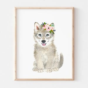 Wolf Nursery Print, Woodland wolf decor, Woodland Girl Decor, Wolf cub Nursery Gift, Woodland Nursery Wall Decor, Girl Wolf art wall decor