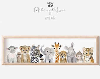 Safari Pano Nursery Print, Baby Animal Nursery Art, Safari Animal Watercolor, Jungle  Baby Room Decor, Nursery Canvas Print, Canvas or PAPER