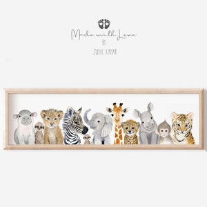 Safari Pano Nursery Print, Baby Animal Nursery Art, Safari Animal Watercolor, Jungle Baby Room Decor, Nursery Canvas Print, Canvas or PAPER image 1