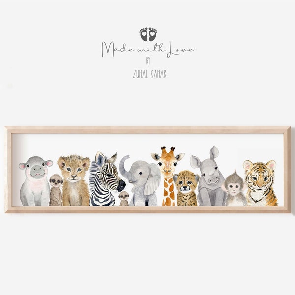 Safari Pano Nursery Print, Baby Animal Nursery Art, Safari Animal Watercolor, Jungle  Baby Room Decor, Nursery Canvas Print, Canvas or PAPER