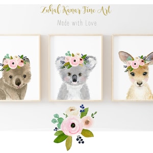Australian animals nursery, Nursery Prints, koala, kangaroo, wombat, neutral nursery, baby girl nursery ,Nursery animal prints, baby shower