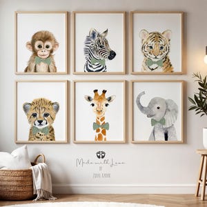 Safari Nursery Decor, Nursery Bow tie Animals, Baby Boy Nursery Gifts, Sage Green Nursery Decor, Sage Green Art Print, Sage Green Nursery
