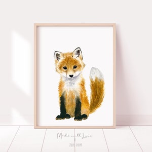 Fox Painting, fox Nursery prints, fox art, Childrens Wall Decor, Kids Art Print, woodland nursery prints, neutral nursery baby boy nursery