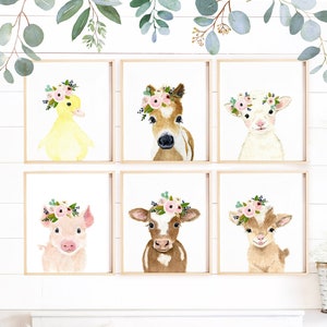 Farm nursery prints, Girl Nursery Decor, Farm baby shower girl, duckling, lamb, piglet, foal, farm nursery print set, baby gir room decor